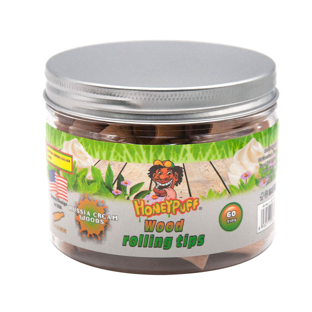 HONEYPUFF Russia Cream Flavored Wood Rolling Filter Tips, 34 mm Cigarette Holder, 60 Tips / Jar