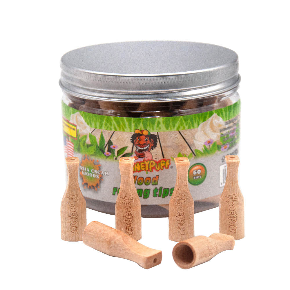 HONEYPUFF Russia Cream Flavored Wood Rolling Filter Tips, 34 mm Cigarette Holder, 60 Tips / Jar