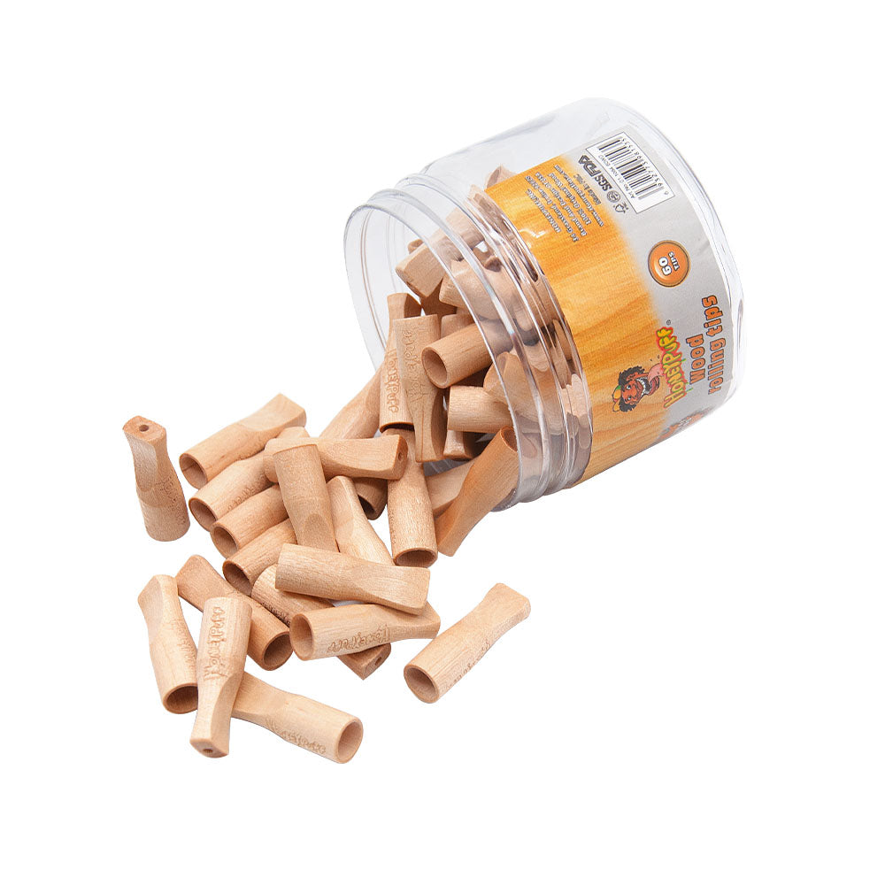 HONEYPUFF Organic Flavored Wood Rolling Filter Tips, 34 mm Cigarette Holder, 60 Tips / Jar