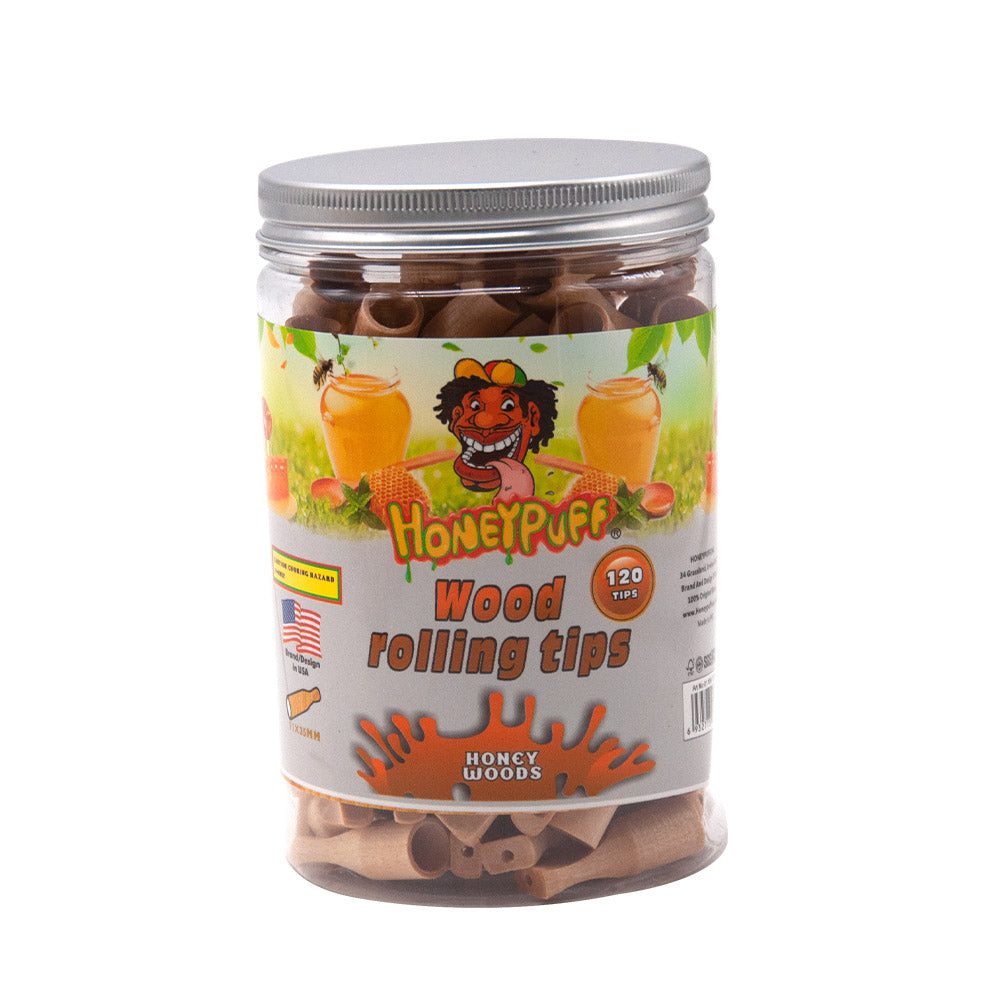 HONEYPUFF Honey Flavored Wood Rolling Filter Tips, 35 mm Cigarette Holder, 120 Tips / Jar