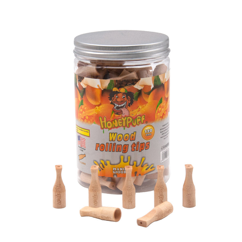 HONEYPUFF Mango Flavored Wood Rolling Filter Tips, 35 mm Cigarette Holder, 120 Tips / Jar