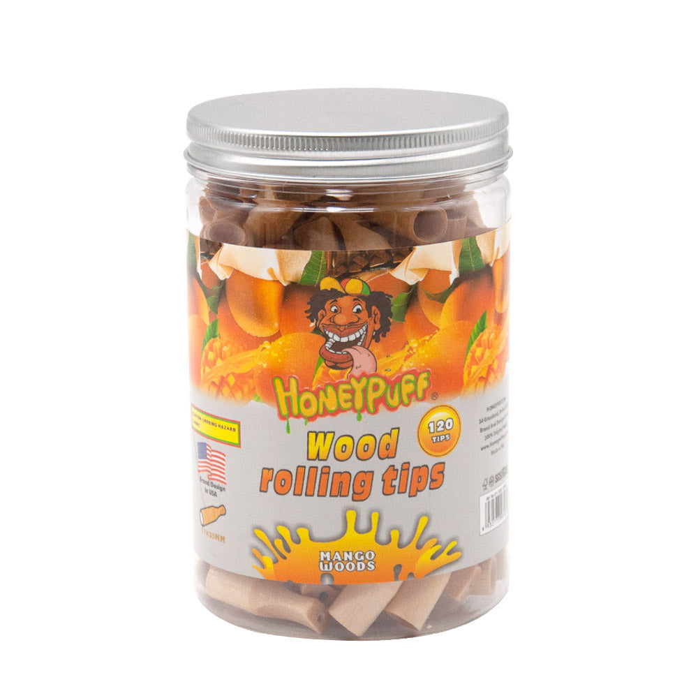 HONEYPUFF Mango Flavored Wood Rolling Filter Tips, 35 mm Cigarette Holder, 120 Tips / Jar