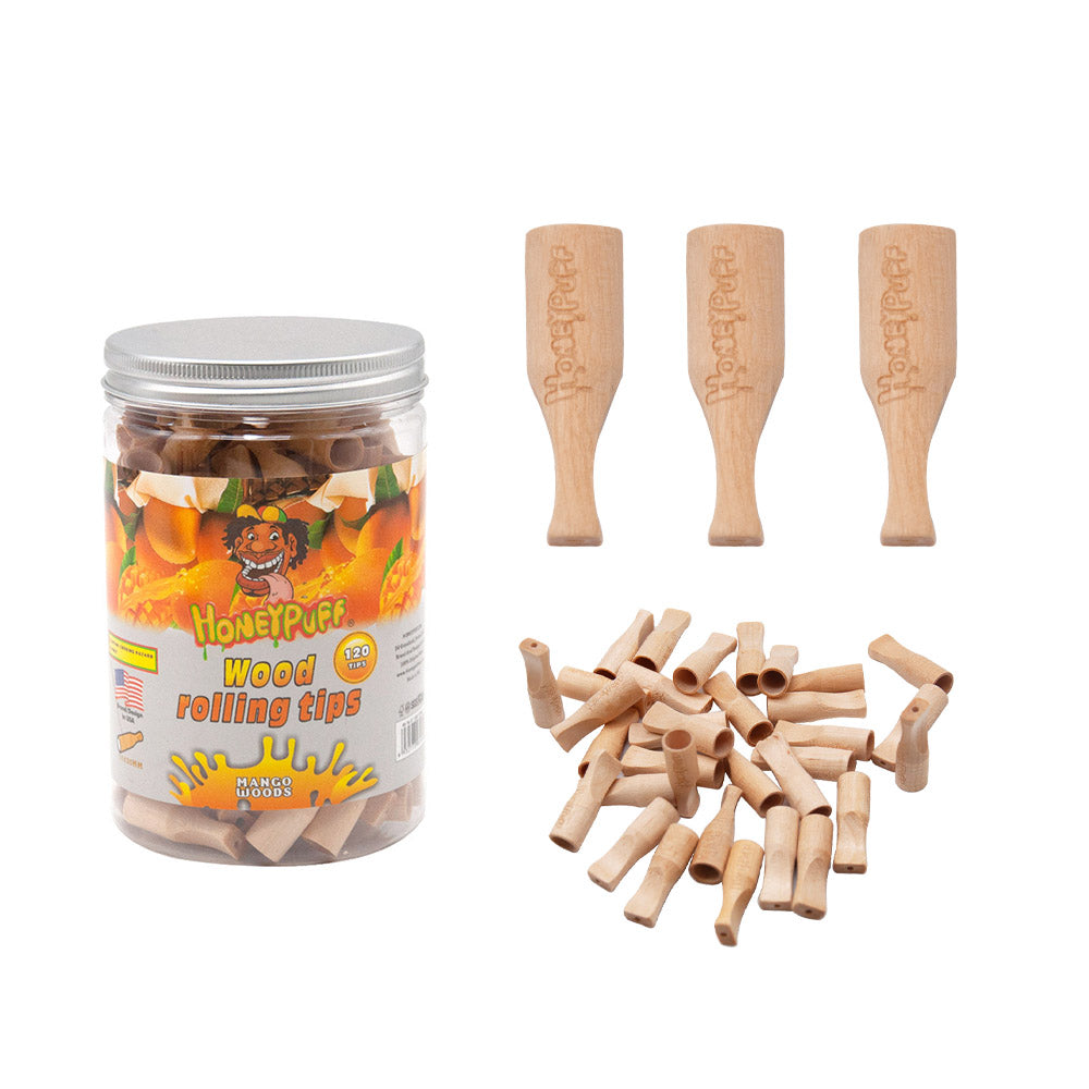 HONEYPUFF Mango Flavored Wood Rolling Filter Tips, 35 mm Cigarette Holder, 120 Tips / Jar