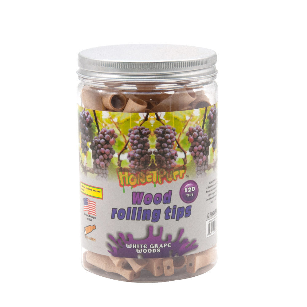 HONEYPUFF Grape Flavored Wood Rolling Filter Tips, 35 mm Cigarette Holder, 120 Tips / Jar