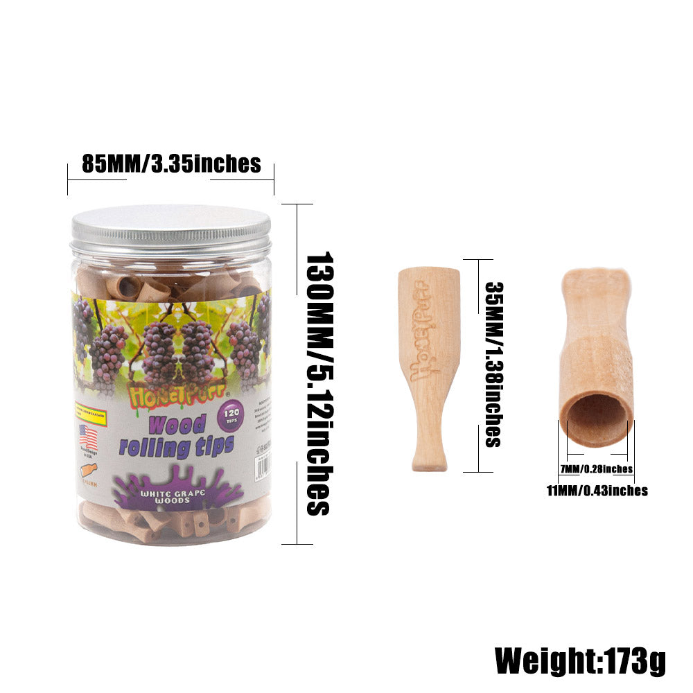 HONEYPUFF Grape Flavored Wood Rolling Filter Tips, 35 mm Cigarette Holder, 120 Tips / Jar