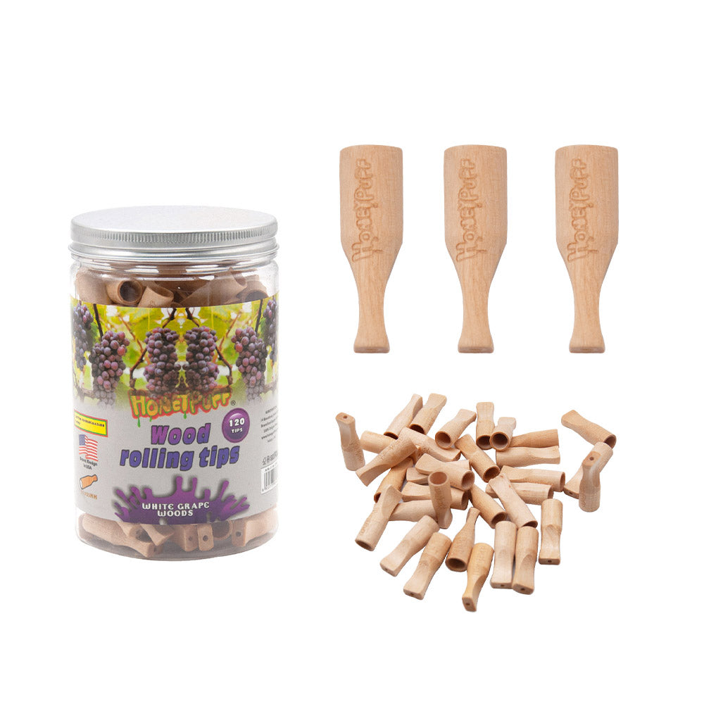 HONEYPUFF Grape Flavored Wood Rolling Filter Tips, 35 mm Cigarette Holder, 120 Tips / Jar