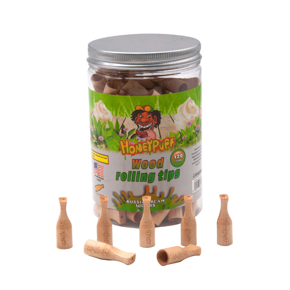 HONEYPUFF Russia Cream Flavored Wood Rolling Filter Tips, 35 mm Cigarette Holder, 120 Tips / Jar
