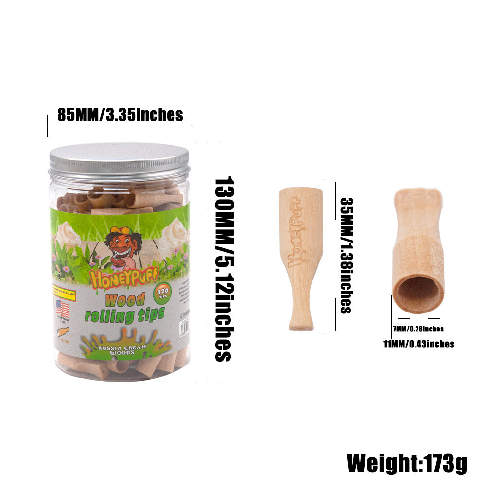 HONEYPUFF Russia Cream Flavored Wood Rolling Filter Tips, 35 mm Cigarette Holder, 120 Tips / Jar