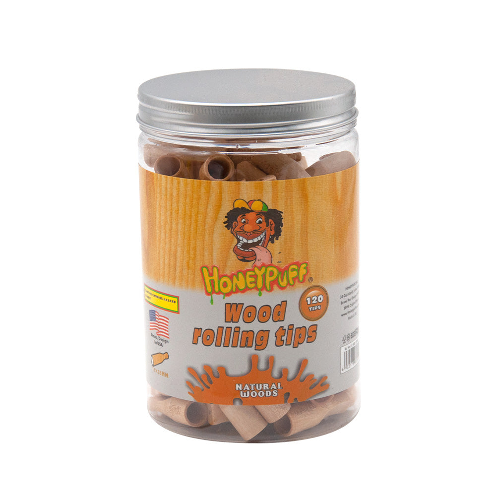 HONEYPUFF Organic Flavored Cigarette Holder, 35 mm Wood Mouth Tips, 120 Tips / Jar