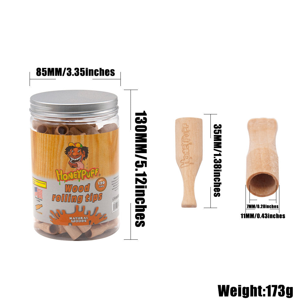 HONEYPUFF Organic Flavored Cigarette Holder, 35 mm Wood Mouth Tips, 120 Tips / Jar