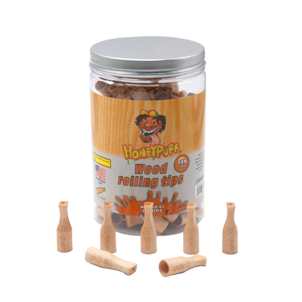 HONEYPUFF Organic Flavored Cigarette Holder, 35 mm Wood Mouth Tips, 120 Tips / Jar