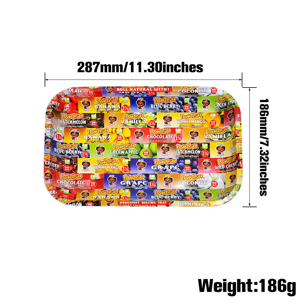 HONEYPUFF Tinplate Metal Rolling Tray, Big Size 11.3” x 7.3” Cigarette Rolling Paper, Smooth Rounded Edge Rolling Paper Trays