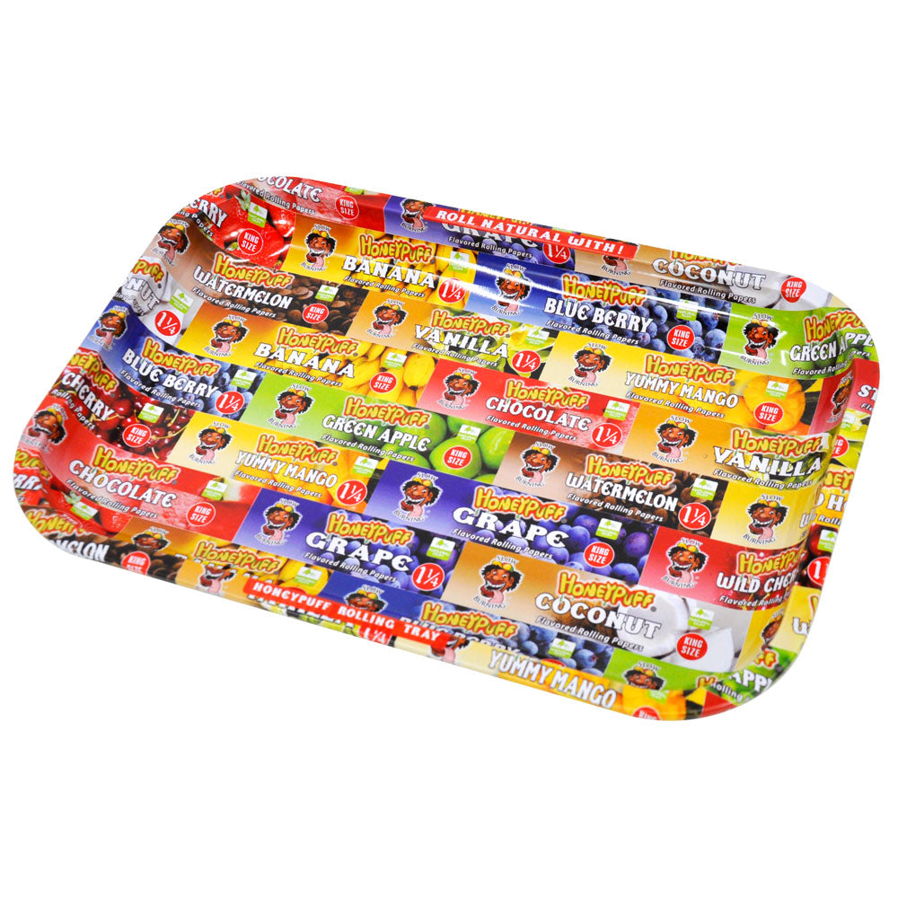 HONEYPUFF Tinplate Metal Rolling Tray, Big Size 11.3” x 7.3” Cigarette Rolling Paper, Smooth Rounded Edge Rolling Paper Trays