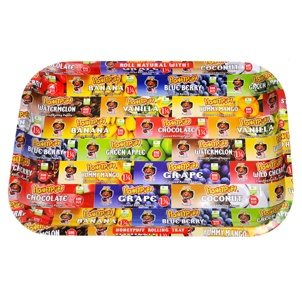 HONEYPUFF Tinplate Metal Rolling Tray, Big Size 11.3” x 7.3” Cigarette Rolling Paper, Smooth Rounded Edge Rolling Paper Trays