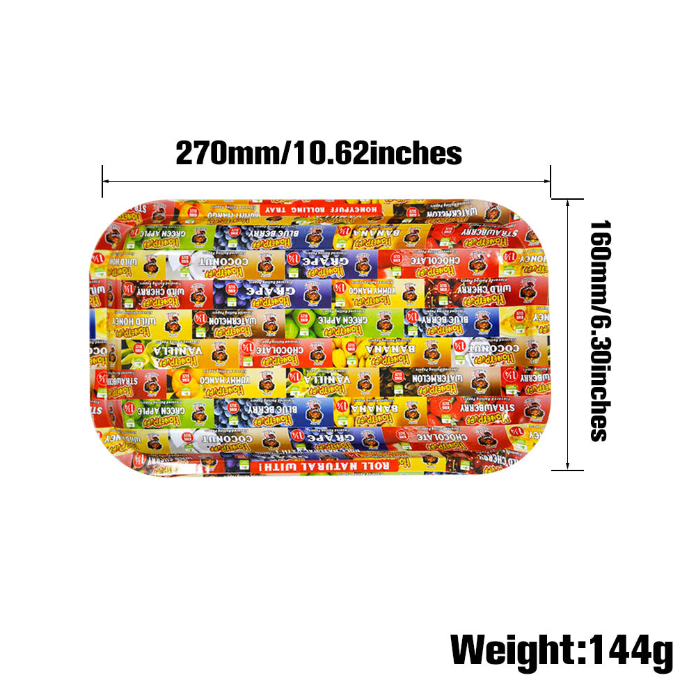 HONEYPUFF Tinplate Metal Rolling Tray, Large Size 10.6” x 6.3” Cigarette Rolling Paper, Smooth Rounded Edge Rolling Paper Trays