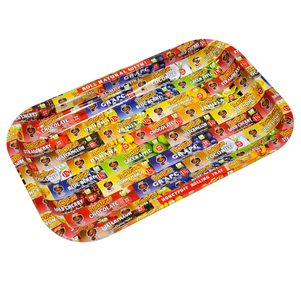 HONEYPUFF Tinplate Metal Rolling Tray, Large Size 10.6” x 6.3” Cigarette Rolling Paper, Smooth Rounded Edge Rolling Paper Trays