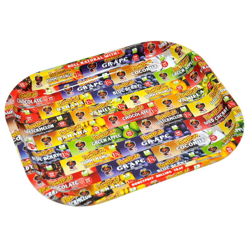 HONEYPUFF Tinplate Metal Rolling Tray, 7 x 5.4 Inches Small Size Rolling Trays, Portable Rolling Paper Tray