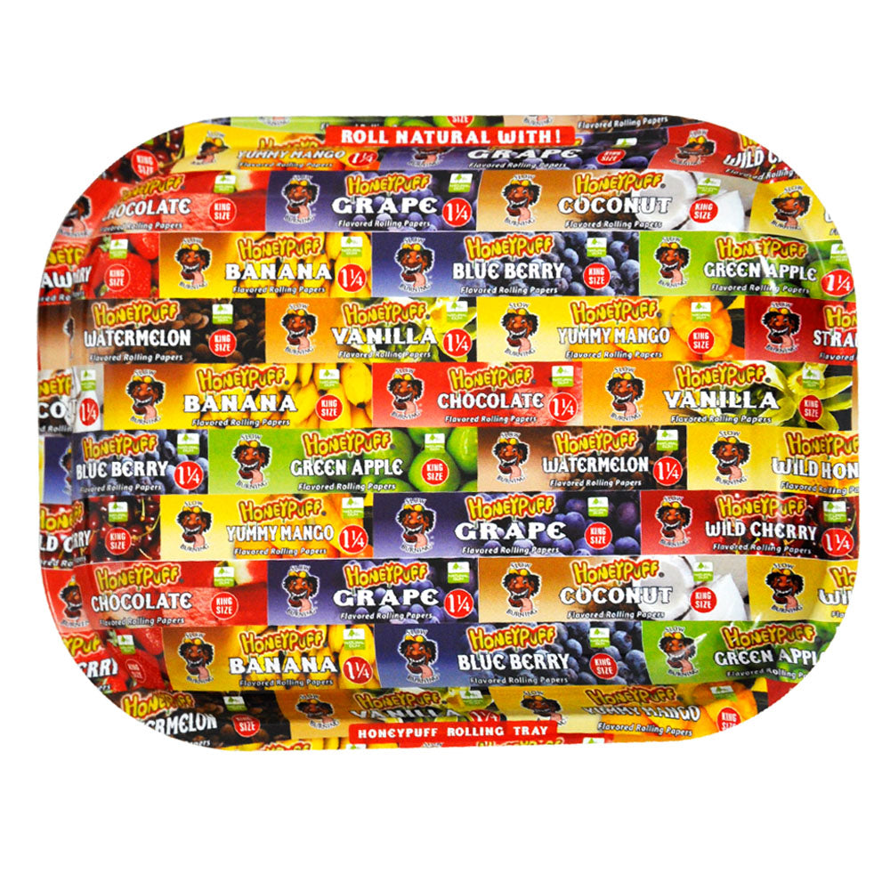 HONEYPUFF Tinplate Metal Rolling Tray, 7 x 5.4 Inches Small Size Rolling Trays, Portable Rolling Paper Tray