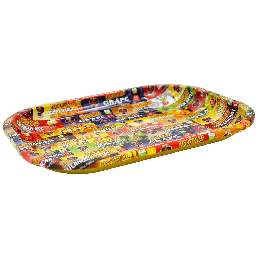 HONEYPUFF Tinplate Metal Rolling Tray, 7 x 5.4 Inches Small Size Rolling Trays, Portable Rolling Paper Tray