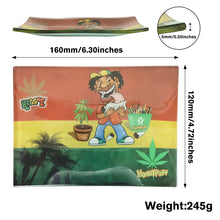 Load image into Gallery viewer, HONEYPUFF Glass Rolling Tray, Shatter Resistant Cigarette Rolling Tray, Rasta Style Rolling Paper Tray, 6.3” x 4.7” Size Cigarette Rolling Tray