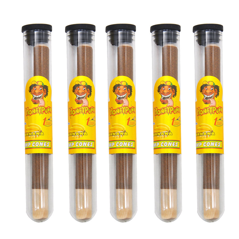 HONEYPUFF 98 mm Banana Flavored Pre Rolled Cones, Wood Tips Rolling Cones & Glass Cigarette Holder, 1 PCS /Tube 24Tubes / Box