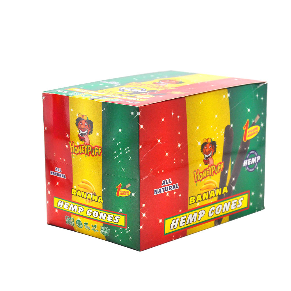 HONEYPUFF 98 mm Banana Flavored Pre Rolled Cones, Wood Tips Rolling Cones & Glass Cigarette Holder, 1 PCS /Tube 24Tubes / Box