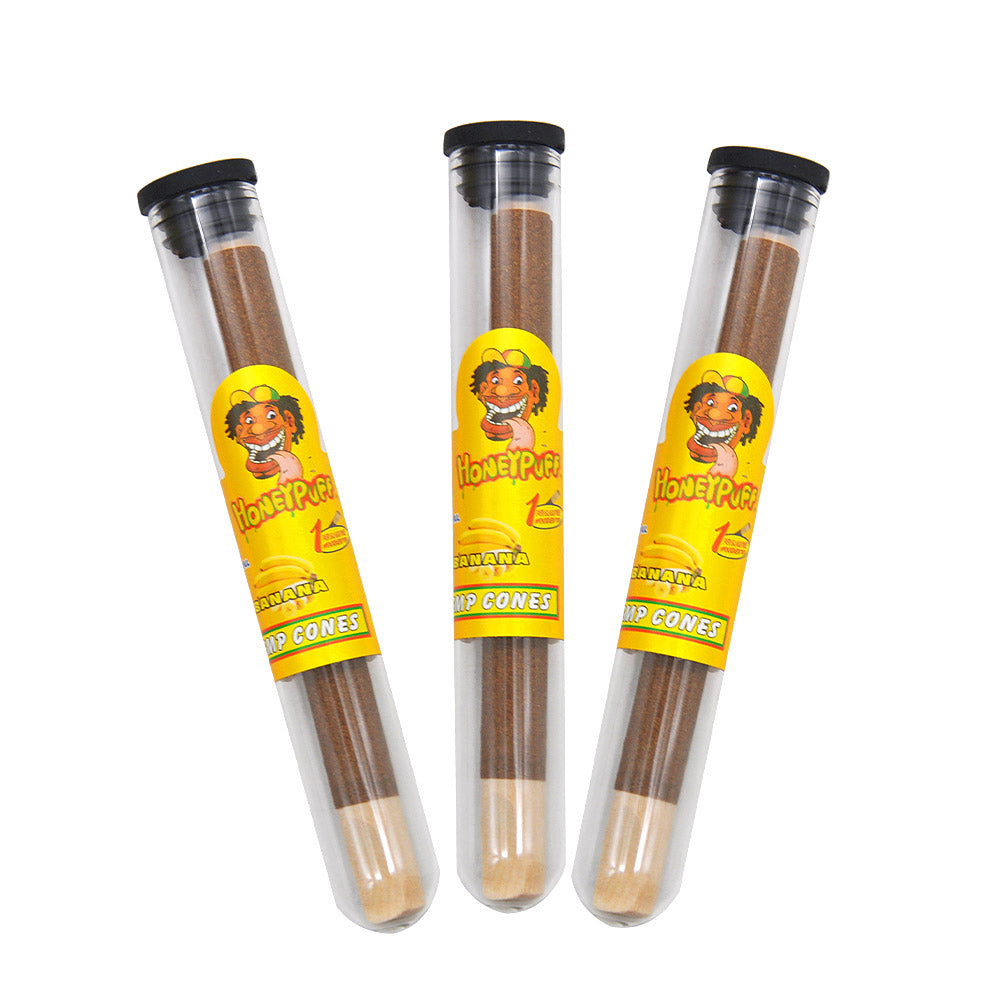HONEYPUFF 98 mm Banana Flavored Pre Rolled Cones, Wood Tips Rolling Cones & Glass Cigarette Holder, 1 PCS /Tube 24Tubes / Box