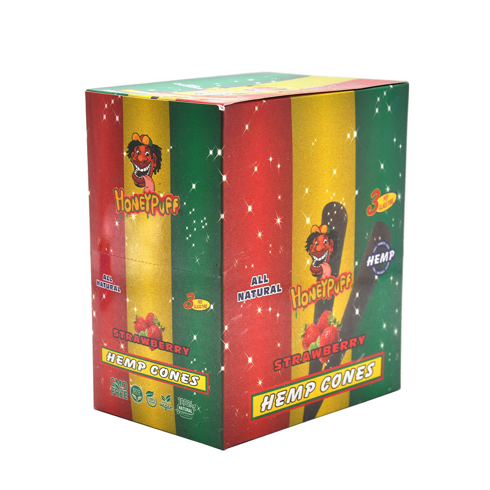 HONEYPUFF Strawberry Flavors Pre Rolled Cones with Tips, King Size Pre Rolled Rolling Paper, Natural Rolling Papers & Glass Cigarette Holder, 3Cone/Tube 24Tubes/Box