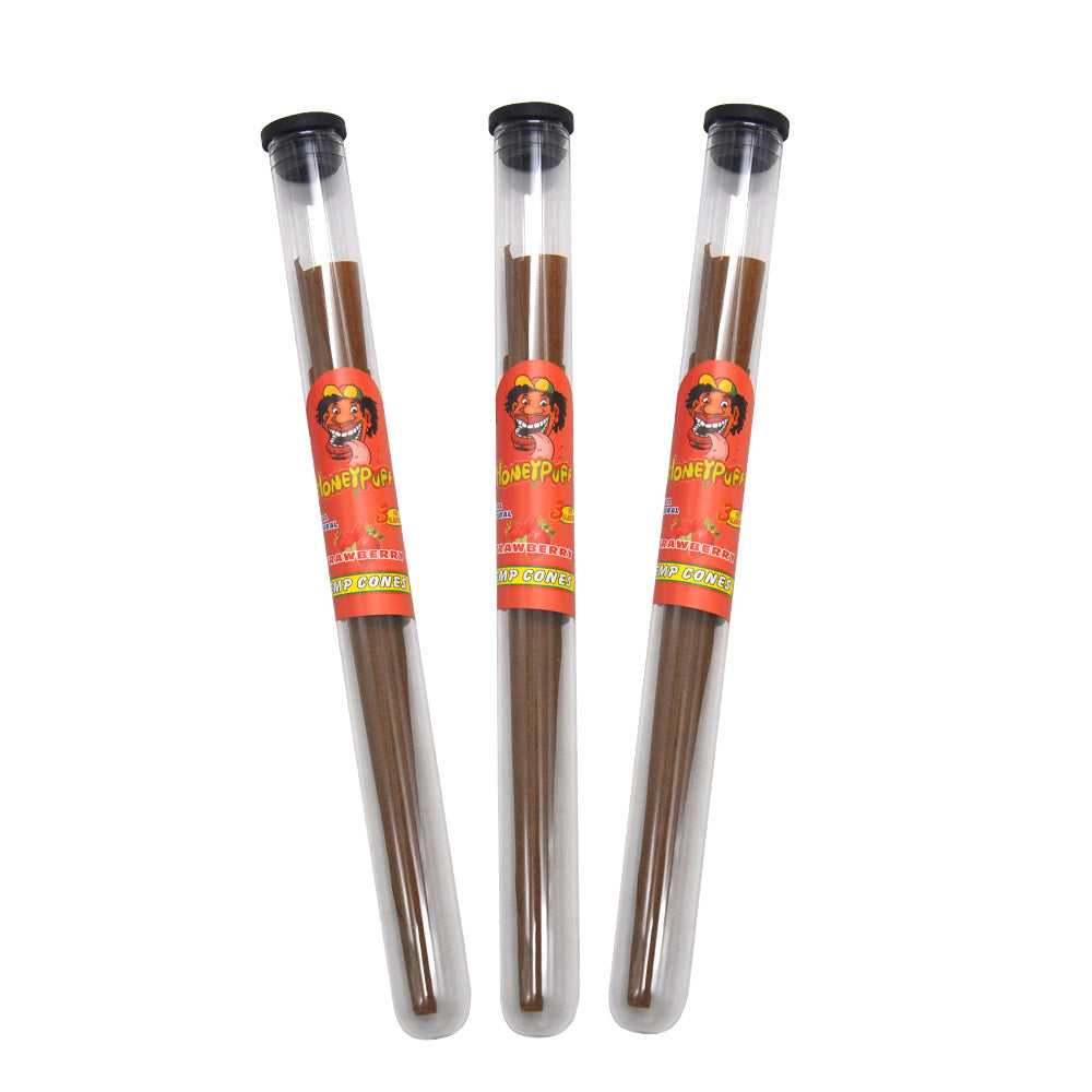 HONEYPUFF Strawberry Flavors Pre Rolled Cones with Tips, King Size Pre Rolled Rolling Paper, Natural Rolling Papers & Glass Cigarette Holder, 3Cone/Tube 24Tubes/Box