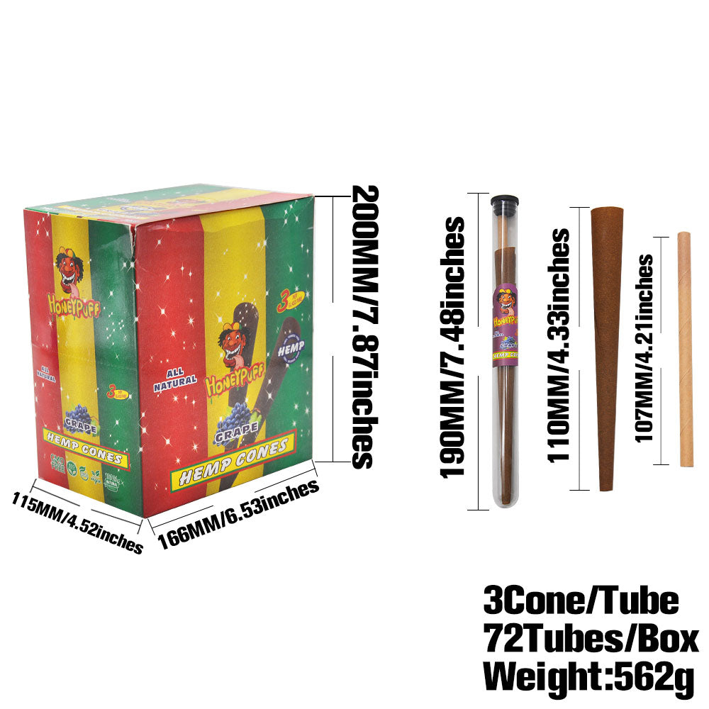 HONEYPUFF Grape Flavors Pre Rolled Cones with Tips, King Size Pre Rolled Rolling Paper, Natural Rolling Papers & Glass Cigarette Holder, 3Cone/Tube 24Tubes/Box