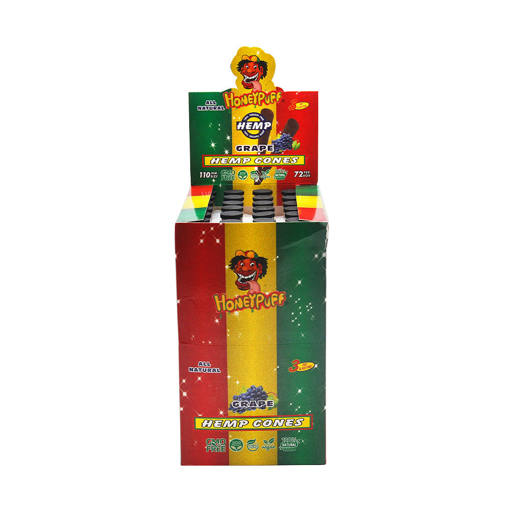 HONEYPUFF Grape Flavors Pre Rolled Cones with Tips, King Size Pre Rolled Rolling Paper, Natural Rolling Papers & Glass Cigarette Holder, 3Cone/Tube 24Tubes/Box