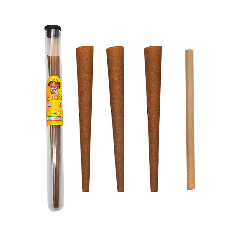 HONEYPUFF Banana Flavors Pre Rolled Cones with Tips, King Size Pre Rolled Rolling Paper, Natural Rolling Papers & Glass Cigarette Holder, 3Cone/Tube 24Tubes/Box