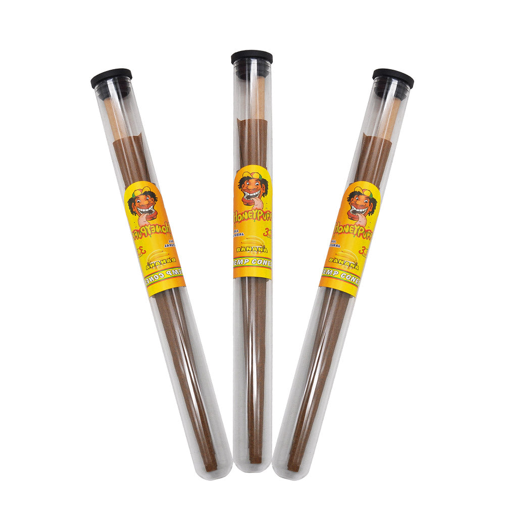 HONEYPUFF Banana Flavors Pre Rolled Cones with Tips, King Size Pre Rolled Rolling Paper, Natural Rolling Papers & Glass Cigarette Holder, 3Cone/Tube 24Tubes/Box