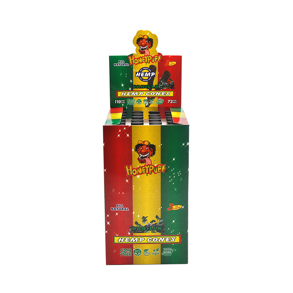 HONEYPUFF Vanilla Flavors Pre Rolled Cones with Tips, King Size Pre Rolled Rolling Paper, Natural Rolling Papers & Glass Cigarette Holder, 3Cone/Tube 24Tubes/Box