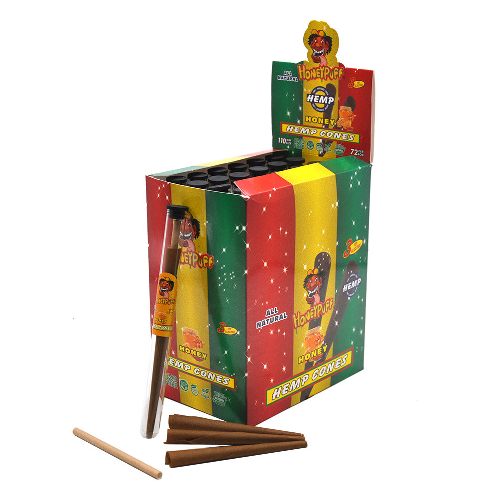 HONEYPUFF Honey Flavors Pre Rolled Cones with Tips, King Size Pre Rolled Rolling Paper, Natural Rolling Papers & Glass Cigarette Holder, 3Cone/Tube 24Tubes/Box