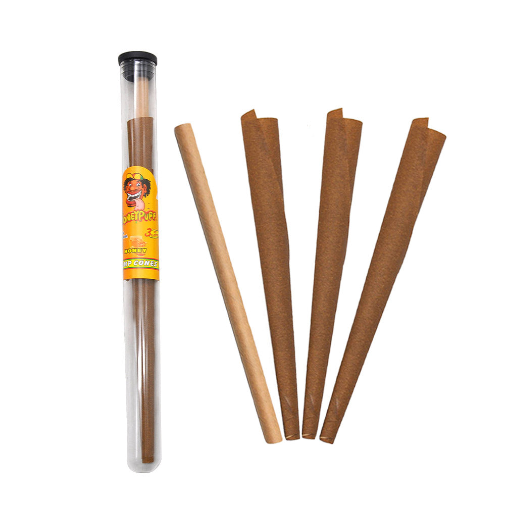 HONEYPUFF Honey Flavors Pre Rolled Cones with Tips, King Size Pre Rolled Rolling Paper, Natural Rolling Papers & Glass Cigarette Holder, 3Cone/Tube 24Tubes/Box