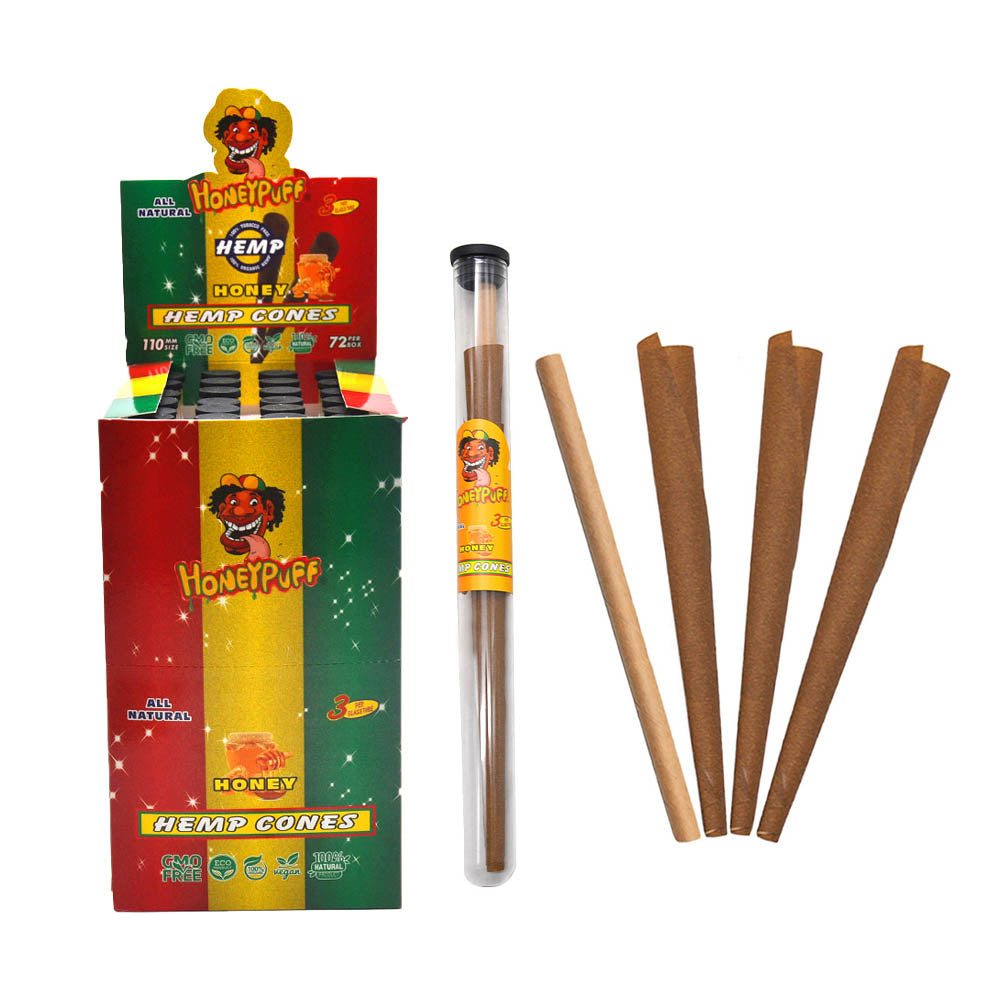 HONEYPUFF Honey Flavors Pre Rolled Cones with Tips, King Size Pre Rolled Rolling Paper, Natural Rolling Papers & Glass Cigarette Holder, 3Cone/Tube 24Tubes/Box