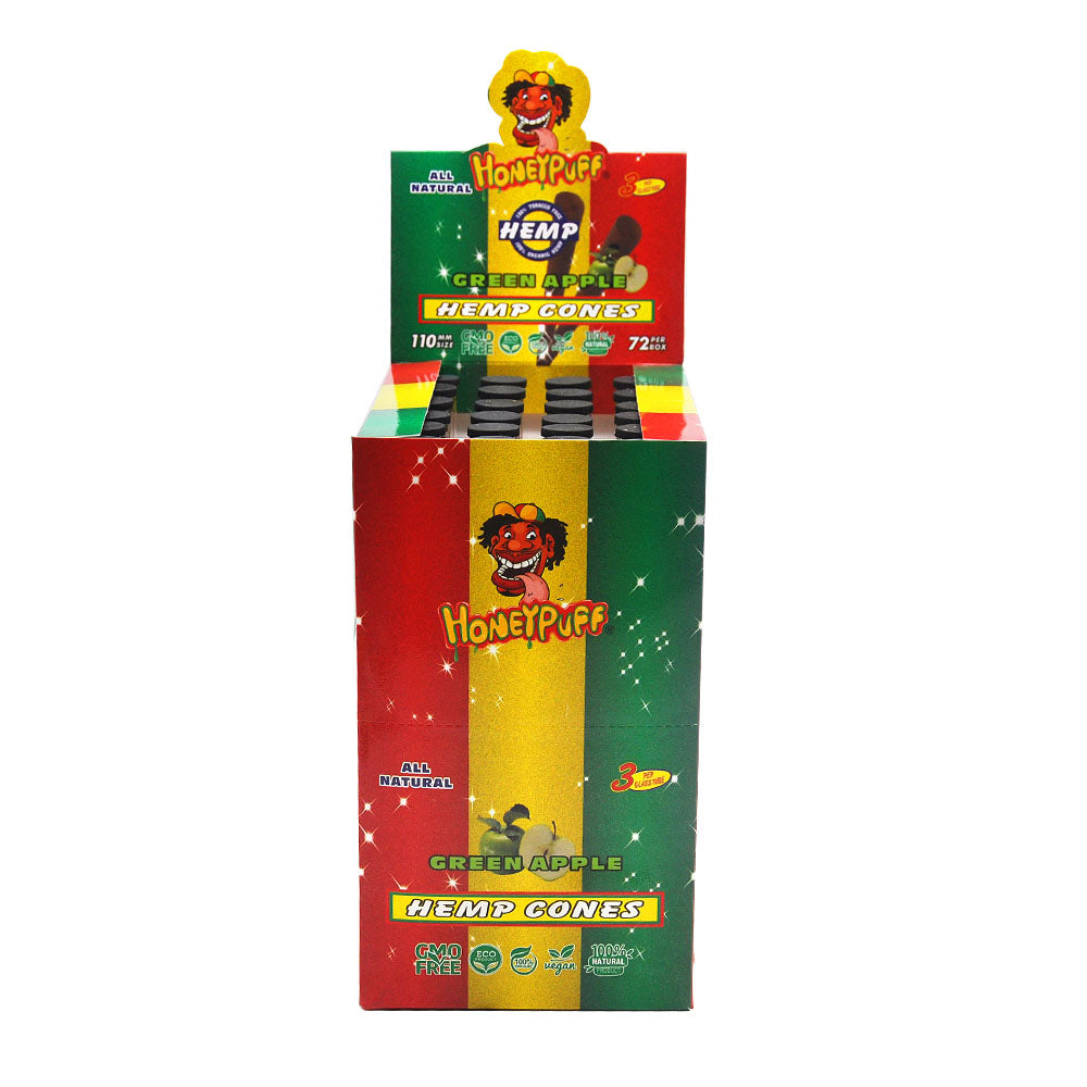 HONEYPUFF Green Apple Flavors Pre Rolled Cones with Tips, King Size Pre Rolled Rolling Paper, Natural Rolling Papers & Glass Cigarette Holder, 3Cone/Tube 24Tubes/Box