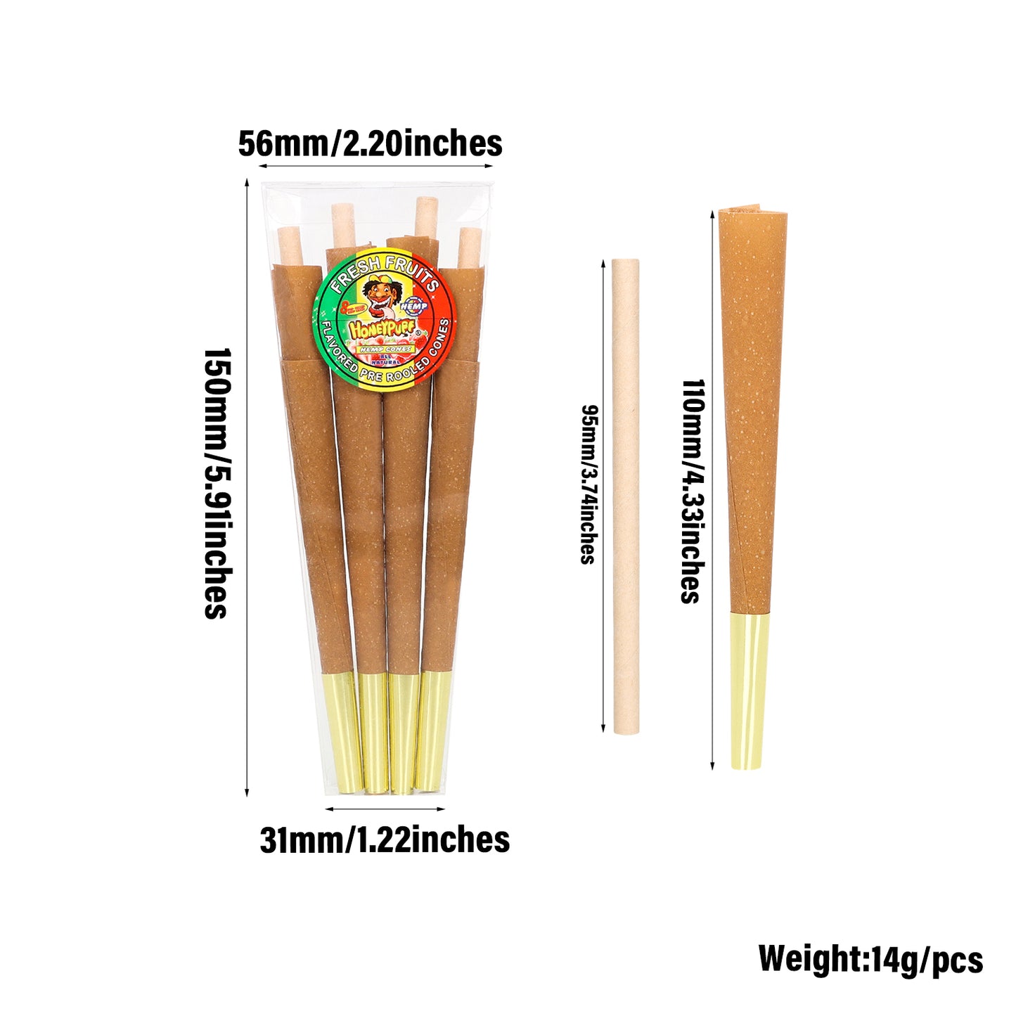 HONEYPUFF Fresh Fruit Flavored Pre Rolled Cones, King Size Rolling Cones with Tips, Slow Burning Rolling Papers, 8 Pcs / Pack 30 Packs / Box
