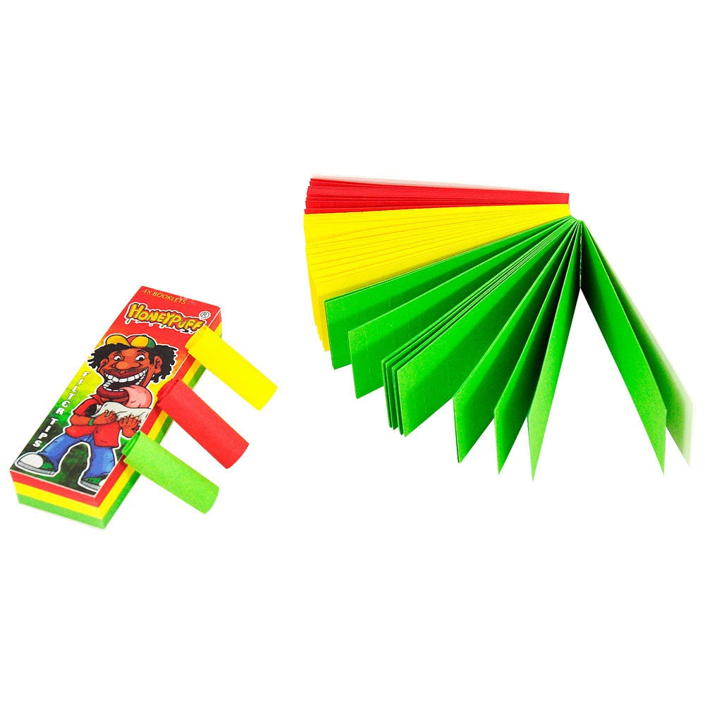 HONEYPUFF Rasta Colors Cigarette Rolling Tips, Slim Size 21 X 60mm Tips,50 Sheets