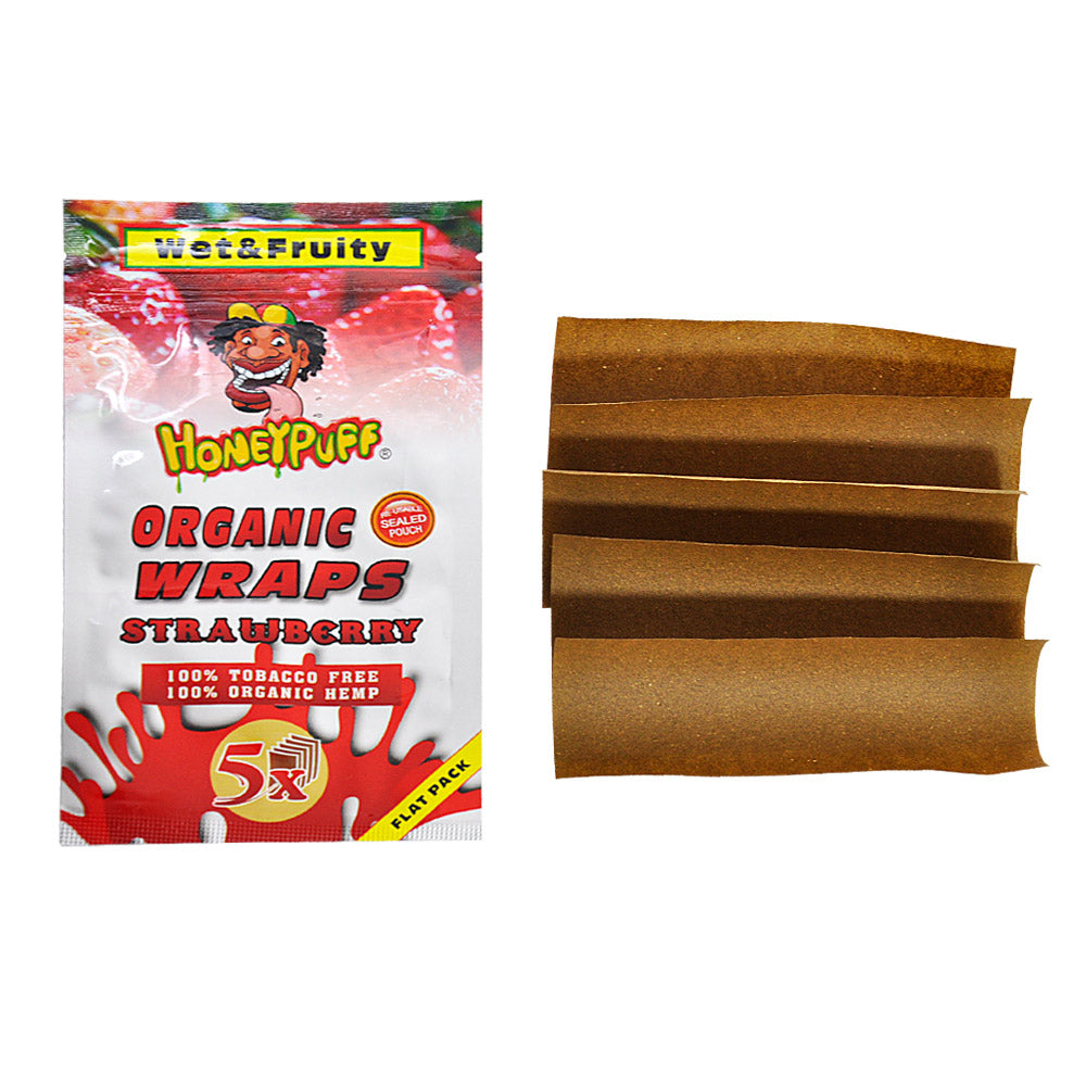 HONEYPUFF Strawberry Flavored Rolling Papers, King Size Cigarette Rolling Paper & Resealable Zip Pack, 5 Pieces / Pack 50 Packs / Box