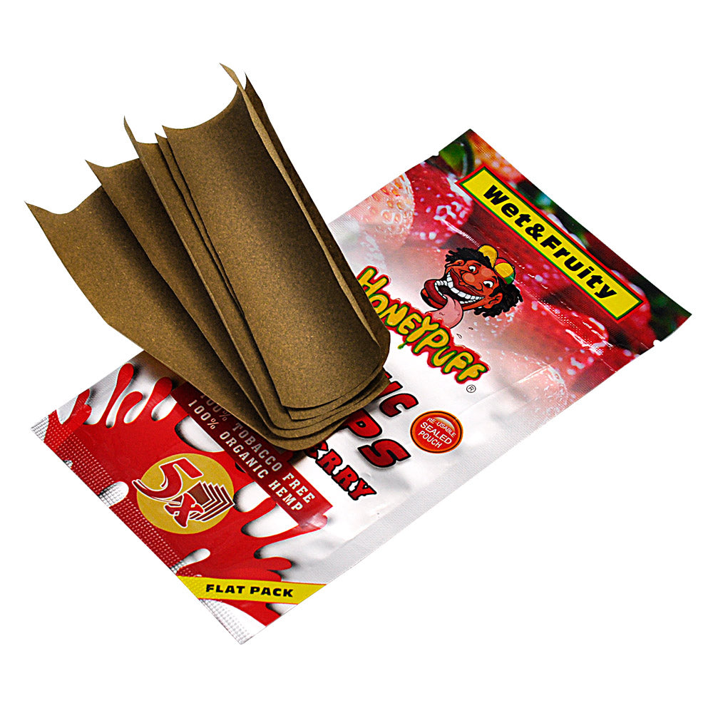 HONEYPUFF Strawberry Flavored Rolling Papers, King Size Cigarette Rolling Paper & Resealable Zip Pack, 5 Pieces / Pack 50 Packs / Box