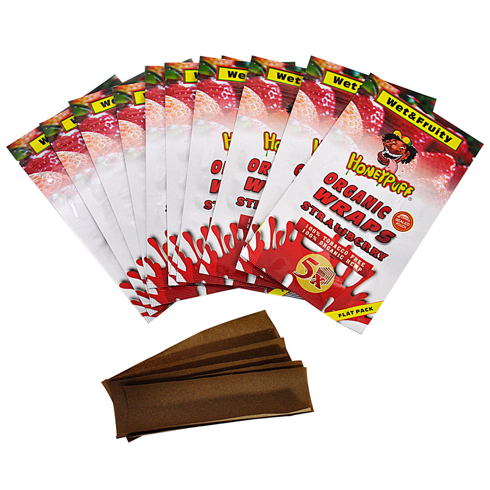HONEYPUFF Strawberry Flavored Rolling Papers, King Size Cigarette Rolling Paper & Resealable Zip Pack, 5 Pieces / Pack 50 Packs / Box