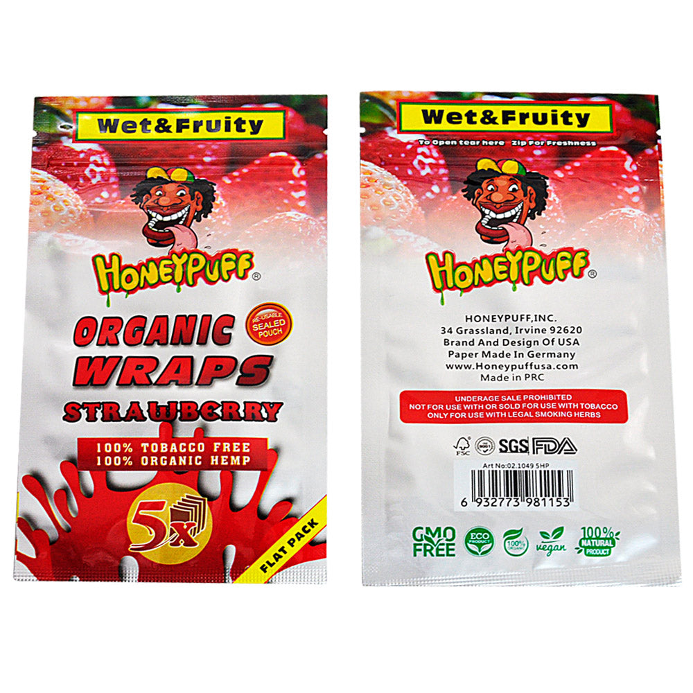 HONEYPUFF Strawberry Flavored Rolling Papers, King Size Cigarette Rolling Paper & Resealable Zip Pack, 5 Pieces / Pack 50 Packs / Box