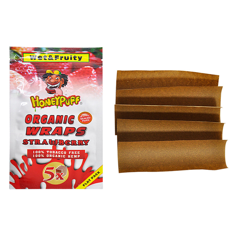 HONEYPUFF Strawberry Flavored Rolling Papers, King Size Cigarette Rolling Paper & Resealable Zip Pack, 5 Pieces / Pack 50 Packs / Box
