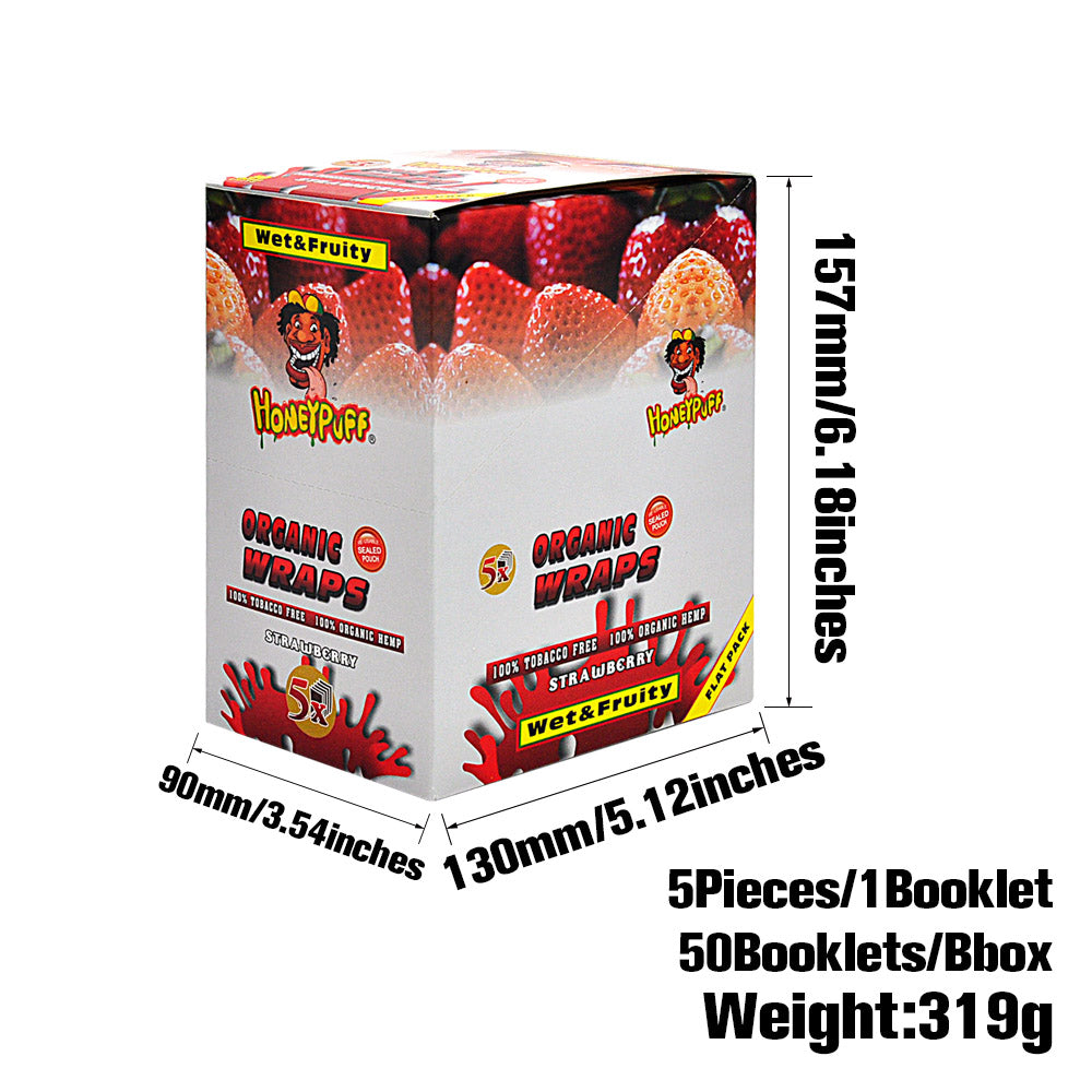 HONEYPUFF Strawberry Flavored Rolling Papers, King Size Cigarette Rolling Paper & Resealable Zip Pack, 5 Pieces / Pack 50 Packs / Box