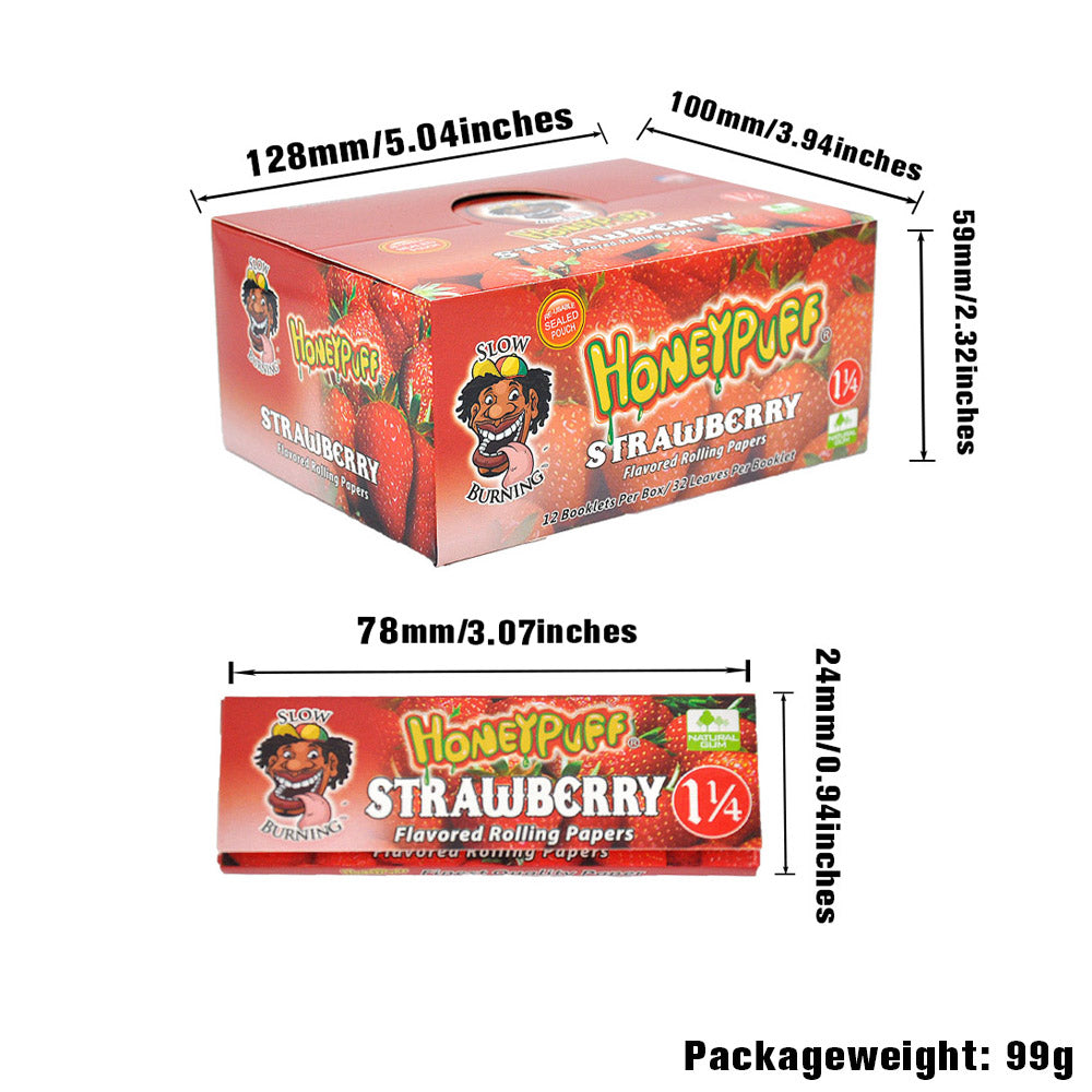 HONEYPUFF 1 1/4 Size Strawberry Flavored Rolling Papers, Slow Burning Cigarette Rolling Papers (50 PCS)