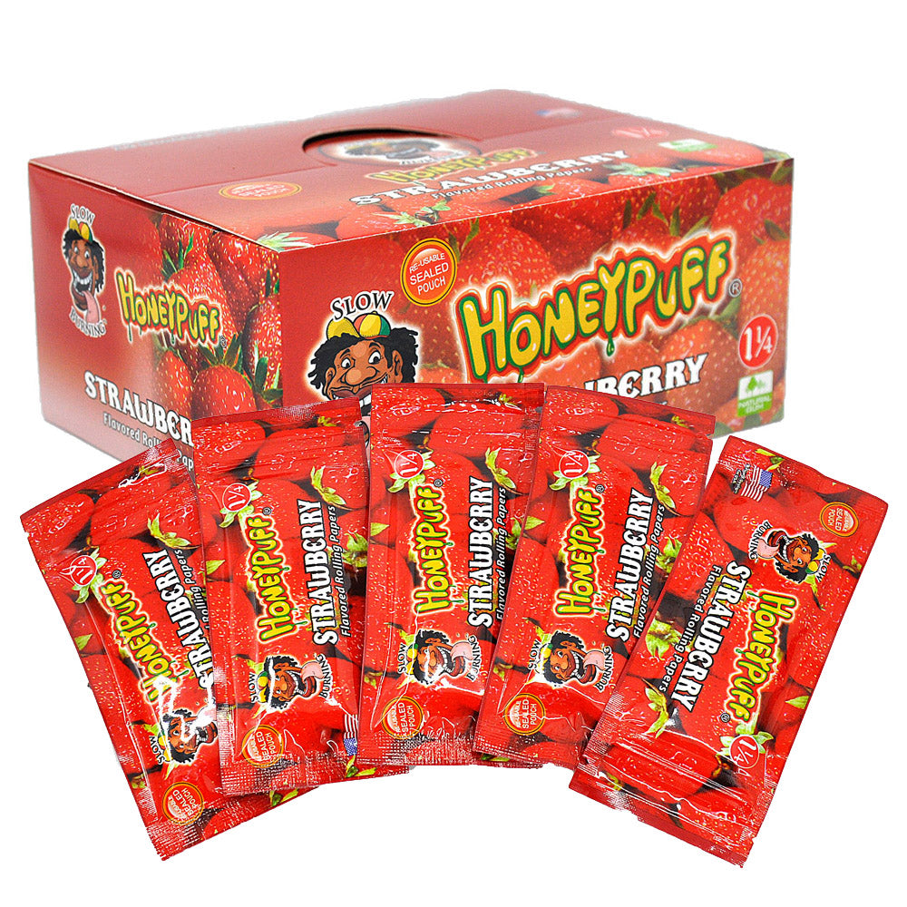 HONEYPUFF 1 1/4 Size Strawberry Flavored Rolling Papers, Slow Burning Cigarette Rolling Papers (50 PCS)