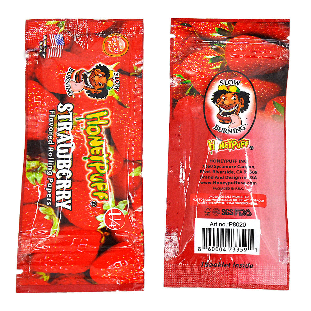 HONEYPUFF 1 1/4 Size Strawberry Flavored Rolling Papers, Slow Burning Cigarette Rolling Papers (50 PCS)