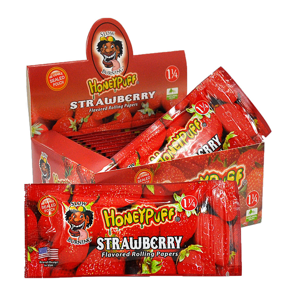 HONEYPUFF 1 1/4 Size Strawberry Flavored Rolling Papers, Slow Burning Cigarette Rolling Papers (50 PCS)